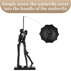 Sziqiqi Iron 6th Sculpture for Wife - Black Metal Couple Statue Kissing Under Umbrella Man Woman Sculpture Figurines for Shelf Mantel Fireplace Entry Bookshelf Television Room - style: Umbrella