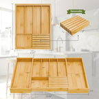 Bamboo Kitchen Silverware Drawer Organizer - Expandable Wood Utensil Holder with Dividers, Luxury Cutlery Storage Tray for Kitchen Utensil and Flatware (5-7 Slots with Removable Knife Block, Natural) - color: Natural