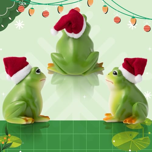 Christmas Frog Resin Statue - Christmas Frog Statue with Santa Hat for Xmas Tree Party Desk Decor Resin Figurine for Home Patio Office Decoration Cute Plant Statues for Tabletop Garden Decor - style: Christmas Frog