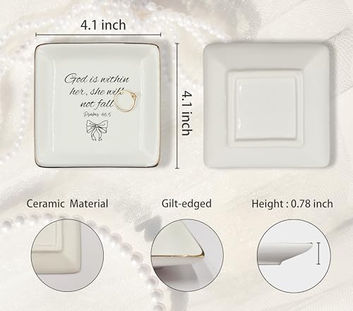 WODMIS Christian Preppy Bow Ceramic Jewelry Tray Dish, Coquette Bible Verse Jewelry Plate Ring Trinket Dish, Trendy Aesthetic Ribbon Gifts for Women Bestie Best Friends - color: Black