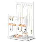 3 Tier white Jewelry Stand, Necklace Organizer, Earring Holder with 44 Holes and 9 Hooks, for Necklaces, Bracelets, Rings - color: White