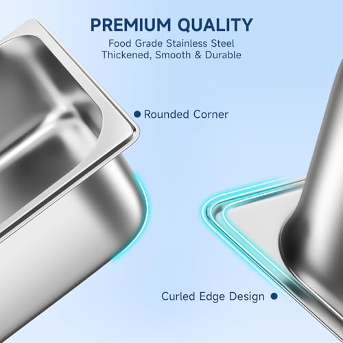 Hotel Pan with Lids 6 Pack Full Size 2.5" Deep Stainless Steel Steam Table Pan, Commercial Food Pans for Catering Buffet Chafing Dish Pans Metal Steam Tray (1/1 Full Size x 2.5 Inch Deep, 6 Pack) - color: Full Size, size: 2.5" Deep
