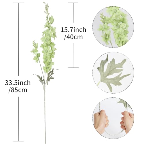 8PCS Delphinium Artificial Flowers Larkspur Fake Green Flowers 33.5in Long Stem Faux Silk Flowers for Tall Vases for Home Wedding Floral Arrangement Centerpiece Table Decorations (Light Green) - color: Light Green