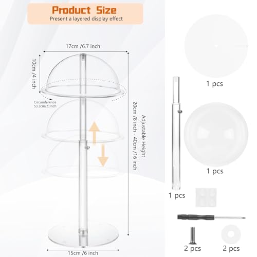 Adjustable Acrylic Hat Display Stand, 8"-16" Clear Domed Baseball Cap Rack, Height Adjustable Cowboy Hats Display, Durable Tabletop Hat Holder and Wig Stand for Closet, Vendors, Counter, Salons - size: Adjustable 8"-16" - 1 Pack