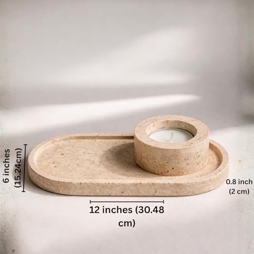 Natural Travertine Oval Bathroom Vanity Tray – 12”x6” Stone Tray for Countertop, Perfume & Jewelry Display | Solid 2cm Thick, Authentic Turkish Travertine - color: Travertine