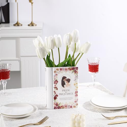 Ceramic Book Vase for Flowers, Book Flower Vases White, Book Shaped Vase, A Book About Flowers Vase, Decorative Ceramic Vases for Home, Office, Dining Table(Pride) - color: Pride&prejudice, size: Ceramic-7.8"
