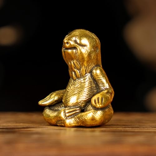 CHOVY Retro Handcrafted Meditating Sloth Statue - 100% Solid Brass Seated Sloth in Thoughtful Pose, Vintage Style Collectible Art Piece for Home & Office | Unique Gift for Nature Lovers - style: Meditating Sloth