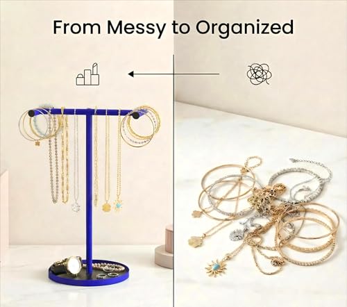 Necklace Holder Organizer, Metal Jewelry Stand to Prevent Bangles, Necklaces, Bracelets, Rings, Earrings and Watch Tangling - color: Blue