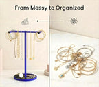 Necklace Holder Organizer, Metal Jewelry Stand to Prevent Bangles, Necklaces, Bracelets, Rings, Earrings and Watch Tangling - color: Blue