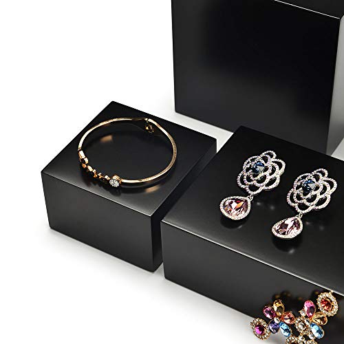 Oirlv Solid Wood Minimalism Style Jewelry Display Stand Showcase Jewelry Organizer Black Square Holder (SM05301) - color: SM05301