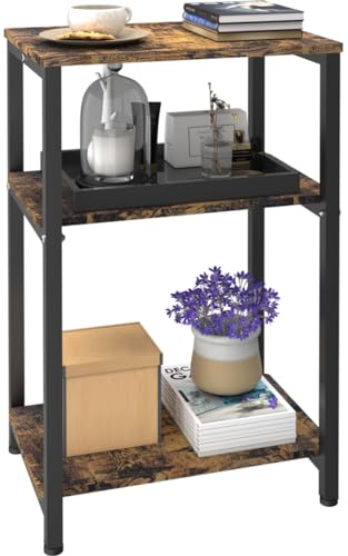 3 Tier Side Table, Heavy Duty End Table with Shelves, Narrow Nightstand for Small Spaces, Record Player Table for Bedroom, Living Room, Sofa Couch - Rustic Brown & Black - color: Black, size: 3-Tier