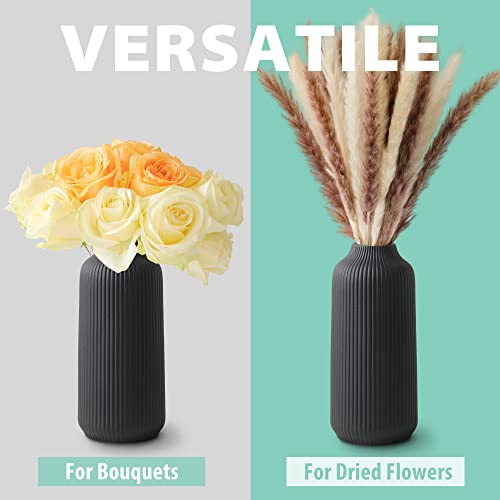 flature Ceramic Vase in Nordic Style, Decovase Large for Pampas Grass as Boho Deco, Vase Black Matt 10 inch for Flowers, Scandinavian Design Home Decoration for Fresh Flowers, Dried Flowers (Size L) - color: Black, size: Single Large