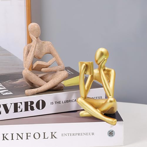 Jinkoozz Gold Reading Women Statue, Thinker Sculptures, Abstract Art Ornament, Modern Aesthetic Figurine Decoration, Suitable for Home Living Room Bedroom Office Shelf Table Desk Bookshelf Decor - color: Gold Right, size: Small