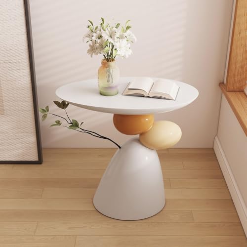 LOVEDIMA Pedestal Small Accent Table Modern End Table Resin Stand Drink Table for Small Space Living Room, Bedroom,White & Gray