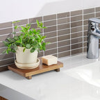 Small Acacia Wood Bathroom Tray Pedestal Stand Farmhouse Kitchen Decor Decorative Wooden Riser Soap Dish Sponge Holder for Vanity, Counter, Sink, 9" x 5.75" - size: 9" x 5.75" x 1.18"