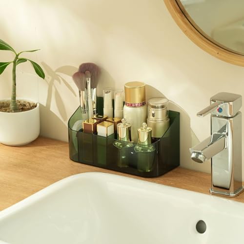 SUNFICON Makeup Tray Holder Organizer Cosmetic Display Case Tabletop Desktop Vanity Countertop Bathroom Wall Cabinet Medicine Storage Box 9 Dividers 2 Removable for Womens Ladies Girls Crystal Green - color: Green