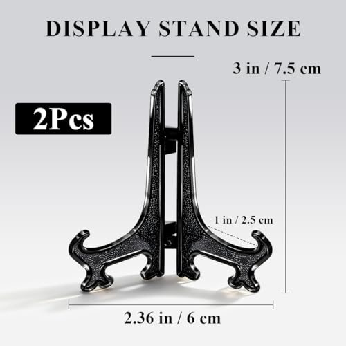 2pcs Black Acrylic Easel Stands 3 Inch Small Display Holders for Table Numbers Photos Cards Mini Decor Office Desk Shelf Decor Dark Plate Stand - color: Black, size: 3inch