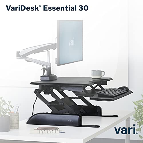 Vari - VariDesk Essential 30 - Two-Tier Standing Desk Converter for Home Office - Adjustable Sit Stand Desk with 11 Height Settings - Standing Desk Riser for Monitor & Accessories - 30" Wide, Black - size: 30"