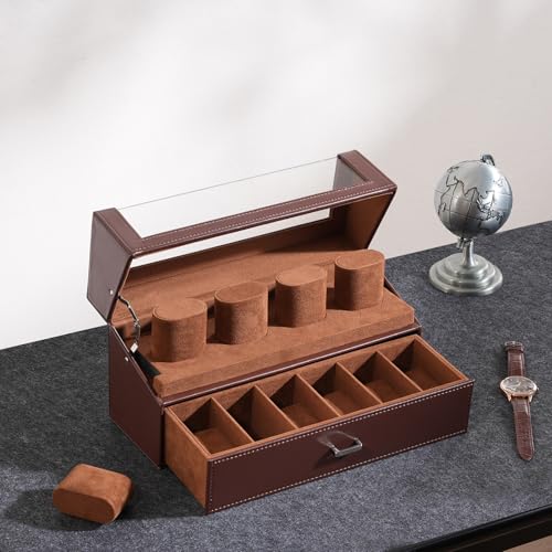 ProCase Watch Case for Men, 10 Slot Watch Display Stand with Acrylic Lid, Watch Display Case with Drawer, 2-Layer Mens Watch Box, Watch Holder Organizer for Men Women -Espresso - color: Espresso
