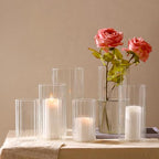 PHOSPHOR 6 PCS Ribbed Glass Candle Holder, Cylinder Candle Holders for Pillar Candles, Clear Glass Hurricane Candle Holders 6'', 8'', 10'' Glass Cylinder Centerpieces Vases - color: Striped Glass 6 Pcs