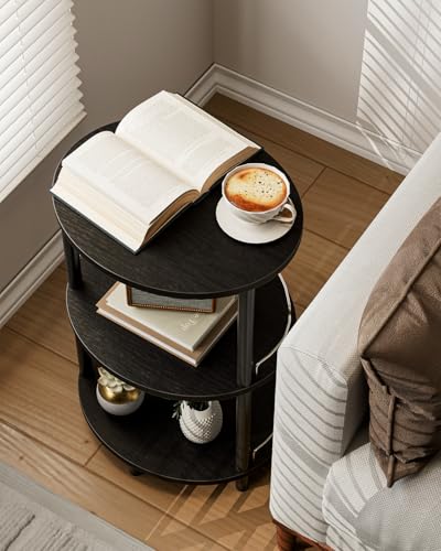 Small Nesting Coffee Table - 3-Tier Oval Accent Table for Small Spaces, Rustic Wood and Metal Couch End Table, Nightstand for Bedroom or End Table Living Room, Easy to Assemble, Charcoal Wenge - color: Charcoal Wenge, size: 1-Pack, style: With Guard Rail