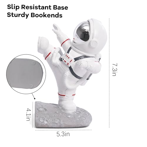 White Book Ends for Kids, Upgraded Astronaut Bookends Resin Spaceman Book Holders for Shelves Sturdy Book Stopper Book Ends to Hold Books Unique Outer Space Book Shelf Ends(F2-Silver Color) - color: Astronaut F-silver