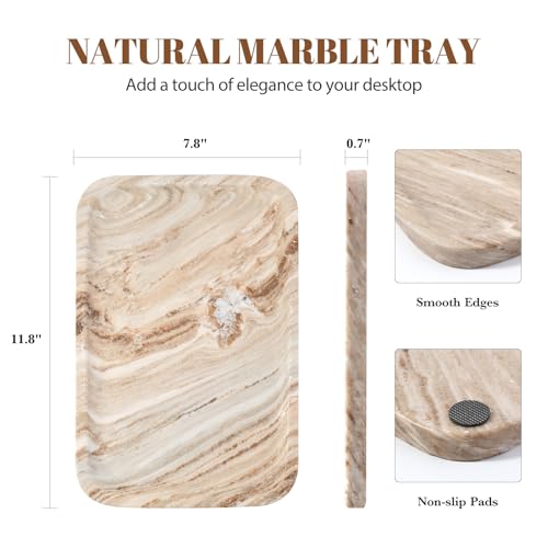 Koville Marble Tray, 12"x8" Natural Marble Vanity Tray for Countertop Bathroom Kitchen Dresser, Decorative Catchall Trays for Perfume Jewelry, Rectangular Stone Serving Tray（Palissandro） - color: Palissandro