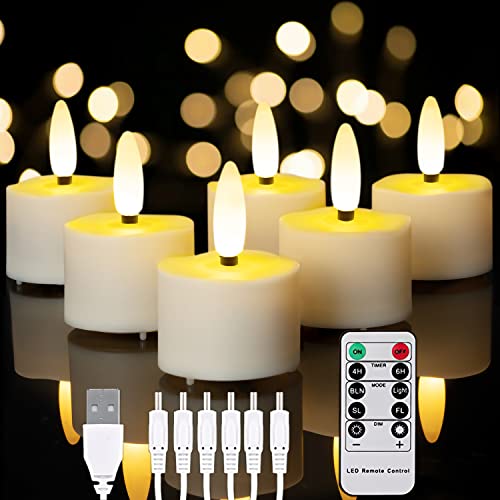 Homemory Flameless Rechargeable Tea Lights with Remote Timer - LED Tea Lights Battery Operated, Realistic Flickering for Home Holiday Decor, Wedding Table Centerpieces, 6-Pack (Φ 1-1/2''×H 2-1/3'') - color: 3D wick, Rechargeable, Remote, Pack of 6