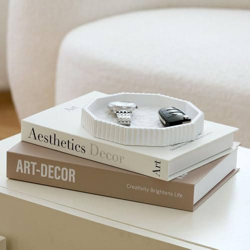 Decorative Plaster Tray & Book Decor Set - Scalloped Tray & Decorative Books Box Enhance Coffee Table or Bookshelf Decor - Modern Home Decoration for Living or Dining Room & as Housewarming Gift - color: Tp-002