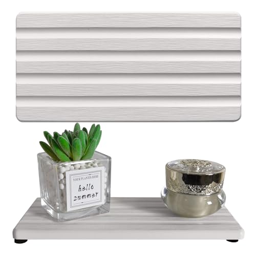 2 PCS Water Absorbing Stone Trays for Bathroom Sink & Kitchen Counter, Fast-Drying Diatomite Sink Caddy, Vanity Tray, Hand Soap Holder with Anti-Skid Feet (White, 7.9" x 4"/20 x 10cm) - color: White, size: 7.9" x 4" (20 x 10cm)