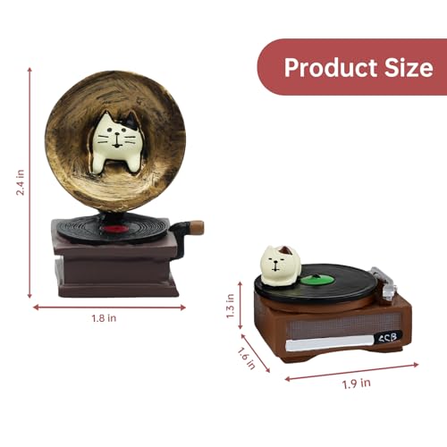 RAQWI Cat Vintage Phonograph and Record Player Figurine Suitble for Office, Home Decoration Perfect for Cat Lovers - style: Player