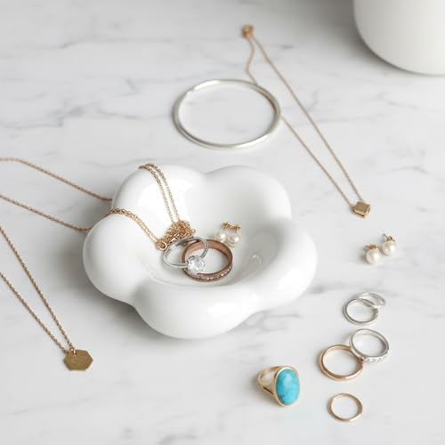 White Cloud Shape Ring Dish Jewelry Tray Organizer, Ceramic Accent Tray for Vanity, Small Decorative Trinket Dish - size: Cloud