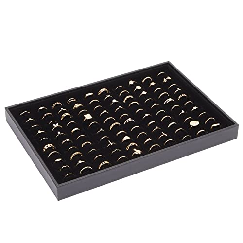 Juvale Ring Display Tray - Velvet Protection & Jewelry Display - Removable Pad & Earring Storage - Stackable Jewelry Trays & Glasses Holder for Nightstand - Pack of 2, 13.8 x 9.5 x 1.3 in, Black