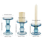 3-Piece Set of Blue Glass Candlestick, Crystal Candlestick Holder Holder and Conical Candle, Christmas Candle Holder Decoration, Family Living Room Wedding Candle Holder (Blue) - color: Blue