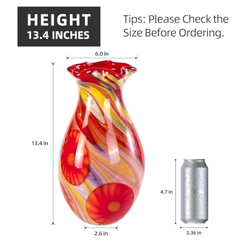 KAMMAK Colored Glass Vase, Beautiful Hand Blown Decorative Vase, Modern Art Vase for Flower Mantle Dining Table Centerpiece, Entryway Living Room Wedding Decoration, SKQ017 - style: SKQ017