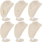 Huquary 6 Pcs Necklace Display Stand Necklace Holder Jewelry Bust Display Stands for Selling Home Store Trade Shows Photography Props Retail(Flaxen,Linen) - color: Flaxen