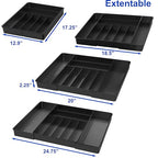 Simple Houseware Expandable Kitchen Drawer Flatware Organizer, Black – Adjustable Cutlery Tray with 9 Compartments for Utensils and Silverware - color: Black