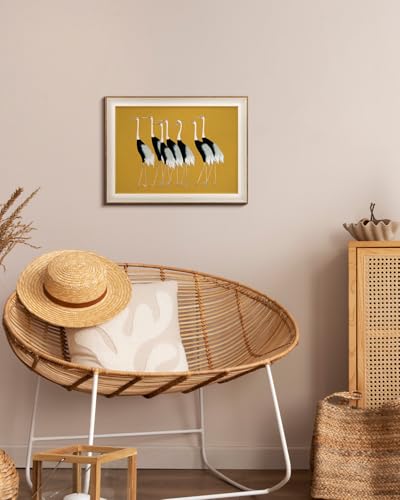 VIYYIEA Framed Wall Art for Living Room, Cranes Canvas Prints, Vintage Home Decor, Animals Painting Picture, Bathroom Wall Decor Gifts for Friends or Family - 16L x 12W - color: Animals-【Seven Cranes】, size: 16"L x 12"W