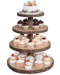 SANYOUNG Wood Cupcake Stand, 4 Tier Wooden Cupcake Tower, Large Rustic Cake Display Holder Stand for Woodland Baby Shower, Wedding, Birthday, Tea Party, Farmhouse Dessert Table Decorations