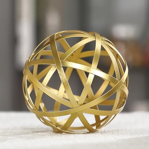 Gold Decorative Sphere, Metal Coffee Table Decor Sculpture, Modern Home Decor Accent for Tabletop, Centerpiece, Shelf Display- Elegant Metal Sphere Decor with Luxury Golden Finish - color: Gold-line-design