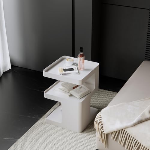 Side Table,Modern end Table,Metal nightstand,Bedside Table,3-Tier Accent Table with Storage for Bedroom,Living Room,Small Space,Couch.No Assembly Required - color: White