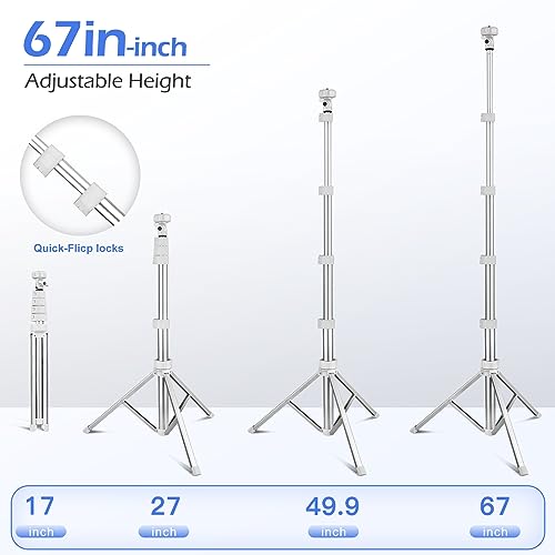 Sensyne 67" Phone Tripod & Selfie Stick, Extendable iPhone Tripod Stand with Wireless Remote and Phone Holder, Compatible with Cell Phone, Camera (Silver) - color: Silver, size: 67-inch