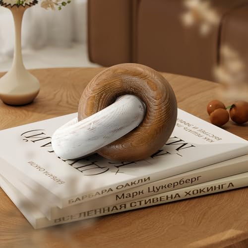 EOSAHR Boho Decor Pine Wood Knot Wooden Chain Link Decor for Your Coffee Table, Room Decor, or Book Shelf Chic Modern Desk Decor to Stylish up Your Home Office (Brown & White) - color: Brown&white