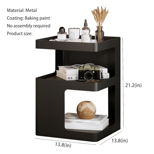 Modern Side Table,Small end Tables for Small Spaces,Black Metal nightstand,Bedside Tables,Accent Table with Storage for Couch, Bedroom,Living Room.No Assembly Required - color: Black-mo