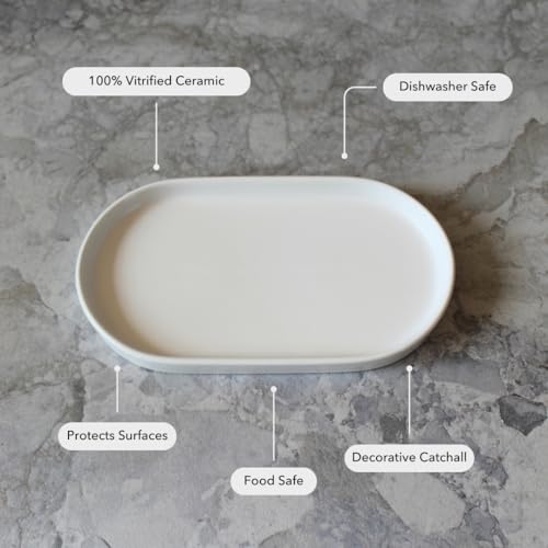 Elegant Ceramic Kitchen Sink Caddy, Bathroom Countertop Tray, Ceramic Vanity Tray - Durable, Heat-Resistant Design for Keys, Jewelry, and More - Dishwasher Safe, 7.5" x 4.1" x 0.8" - size: 7.5" x 4.1" x 0.8"