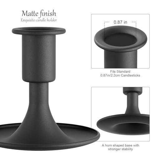 Black Taper Candle Holders Set of 2, Metal Candlestick Holders for Dining Table Centerpieces and Wedding Reception, Vintage Candle Holder for Festive Mantel Decor and Home - color: Black