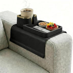 Luxury Gold Trim Couch Cup Holder Tray - Weighted Silicone Anti-Spill Sofa Armrest Organizer, Non-Slip Recliner Tray Table for Drinks, Remote, Phone - Fits Most Couch Arms, Home Gift,Black - color: Black