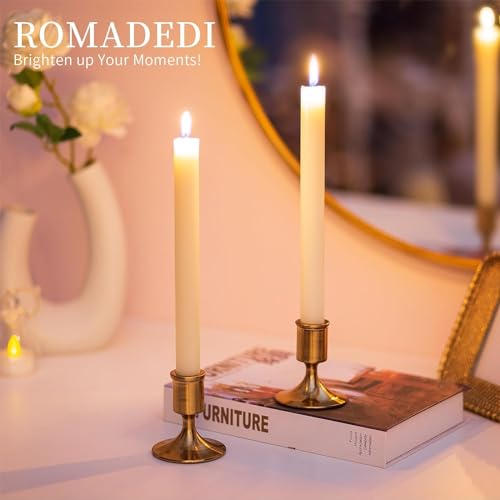 Romadedi Gold Candlestick Candle Holders for Taper, 2 PCS Gold Brass Color Candle Stick Candle Holder for Table Centerpiece, Wedding Reception, Festive Christmas Mantel Decoration or Home Decor - color: Brass-2, size: 2 pcs