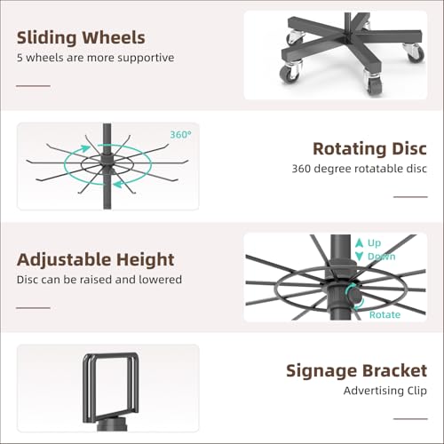 Upgraded Retail Display Stand 7 Tier Spinning Display Stand, Movable Shop Spinner Rack with Hooks, Retail Display Racks for Jewelry Keyring Hats Socks Toys (Black) - color: Black, style: 7 Tier-5 wheels