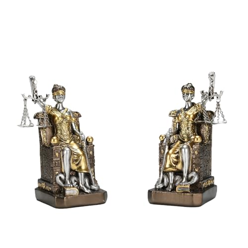 Goddess of Justice Resin Statue Bookend Set of 2 Lady Justice Sculpture - Athena Statue Home Decor, Lawyer Office Desk Organizer, Legal Theme Gift